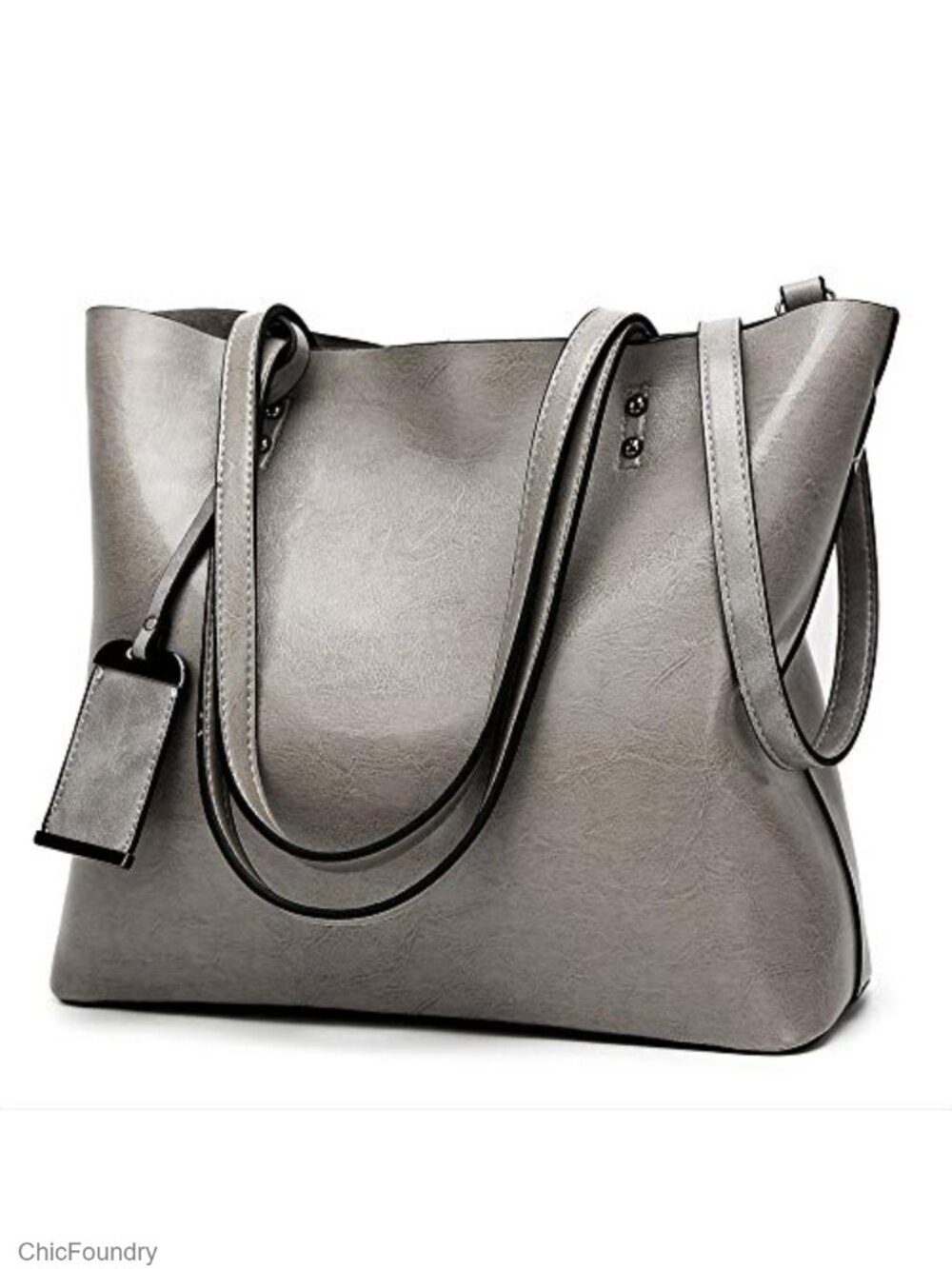 Vegan Leather Tote Satchel Handbag w/ Removable Shoulder Strap, 2 Compartments,